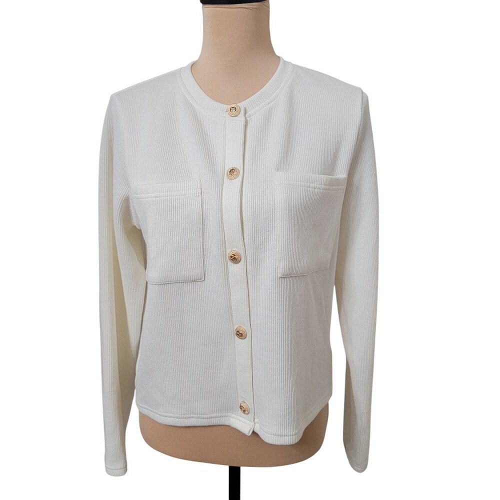 Dazy Size L Ivory Button Front Cardigan with Pockets